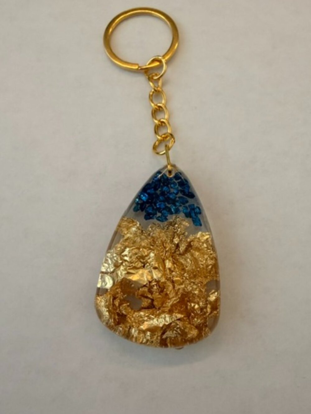 Handmade Resin Keychain – Gold & Blue